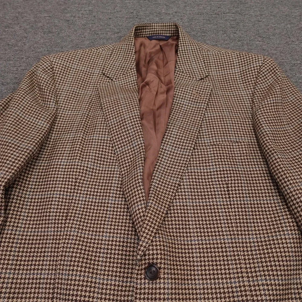Brooks Brothers 1818 Madison Blazer Mens 44R Brown Houndstooth Wool Cashmere